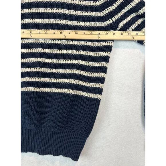 J. Crew Knit Sweater Womens M Crew Neck Cotton Navy White Striped - Picture 8 of 12